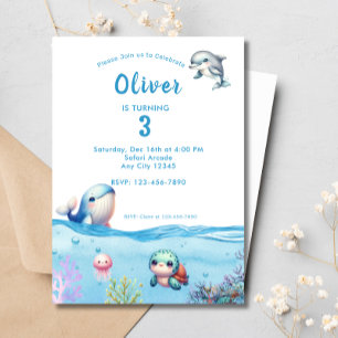 Carte Fête d'anniversaire des enfants sous la mer Dauphi