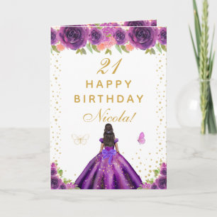 Carte Fête d'anniversaire d'une fille à la peau foncée a