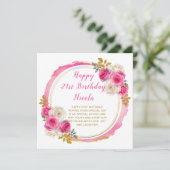 Carte Fête d'anniversaire élégante fleurs rose et or (Debout devant)