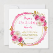 Carte Fête d'anniversaire élégante fleurs rose et or (Devant)