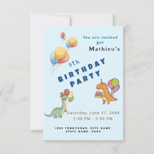 Carte Fête d'anniversaire enfants dinosaure dino bleu dr