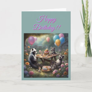 Carte Fête d'anniversaire fantaisiste de raton laveur da