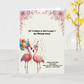 Carte Fête d'anniversaire flamant rose mignon (Fleur jaune)