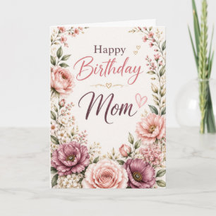 Carte Fête d'anniversaire florale vintage maman