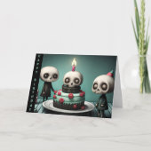 Carte fête d'anniversaire gâteau squelette amis (Devant)