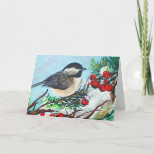Carte Fête d'anniversaire hivernale de la mésange à tête
