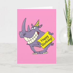 Carte fête d'anniversaire joyeuse dessin animé rhino