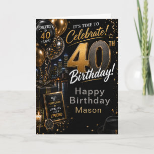 Carte Fête d'anniversaire quarantième Black Gold