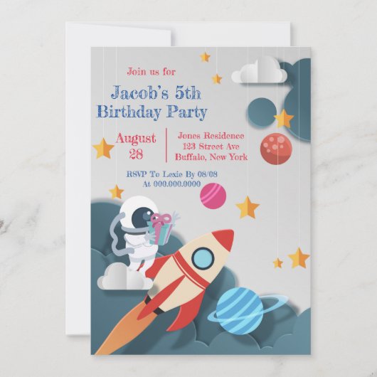 Carte Fête d'anniversaire Rocket Ship Space (Devant)