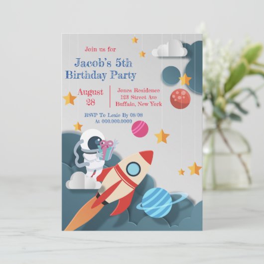 Carte Fête d'anniversaire Rocket Ship Space (Debout devant)