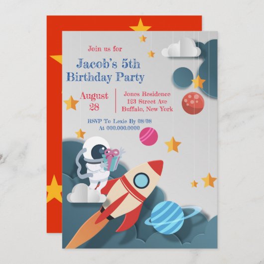 Carte Fête d'anniversaire Rocket Ship Space (Devant / Derrière)