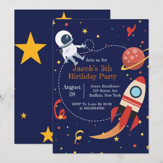 Carte Fête d'anniversaire Rocket Ship Space (Devant / Derrière)