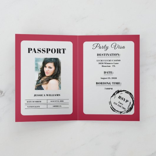 Carte Fête d'anniversaire rose de style passeport (Intérieur)