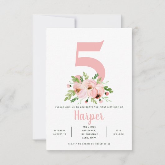 Carte fête d'anniversaire rose floral (Devant)