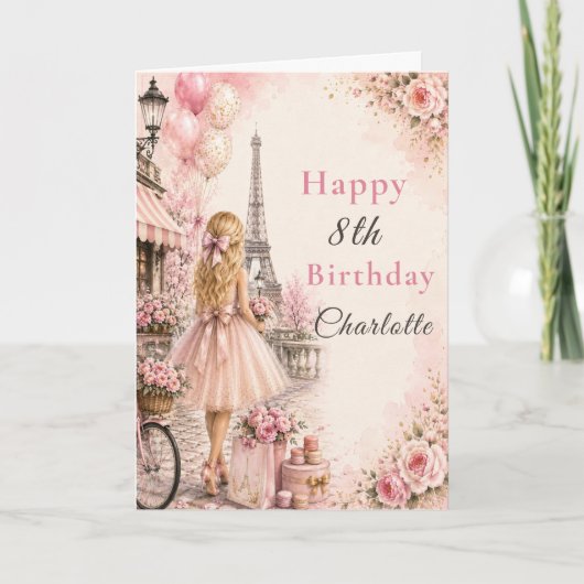 Carte Fête d'anniversaire Rose Paris (Devant)