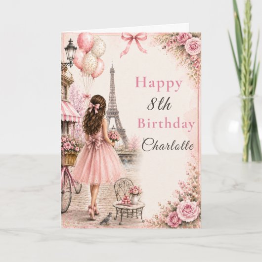 Carte Fête d'anniversaire Rose Paris (Devant)