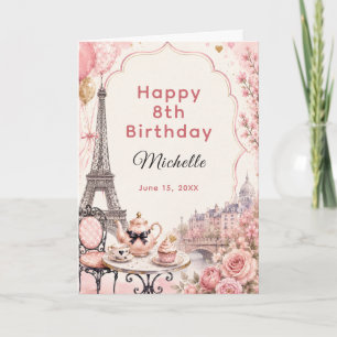Carte Fête d'anniversaire rose Paris Tea Party