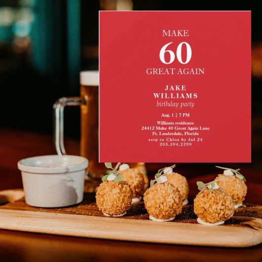 Carte Fête d'anniversaire Rouge Faire 60 Grande à nouvea
