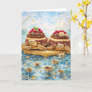 Carte Fête d'anniversaire surréaliste Tiramisu et tortue