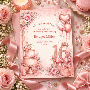 Carte Fête d'anniversaire Sweet 16 élégante en or rose