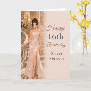 Carte Fête d'anniversaire Sweet 16 Rose Pâle Élégante