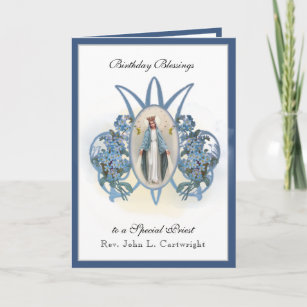 Carte Fête d'anniversaire Vierge Marie Élégante Religieu