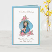 Carte Fête d'anniversaire Vierge Marie Jésus roses roses (Fleur jaune)