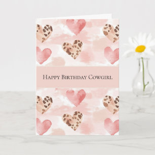Carte Fête d'anniversaire Western Rose Cowgirl Cœurs