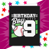 Carte Fête de baseball de 9 ans Thème 9e anniversaire ga