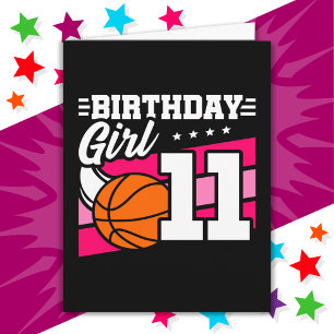 Carte Fête de basket-ball 11 ans Fille 11e anniversaire