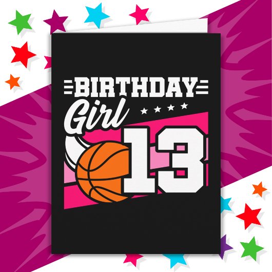 Carte Fête de basket-ball 13 ans Fille 13e anniversaire