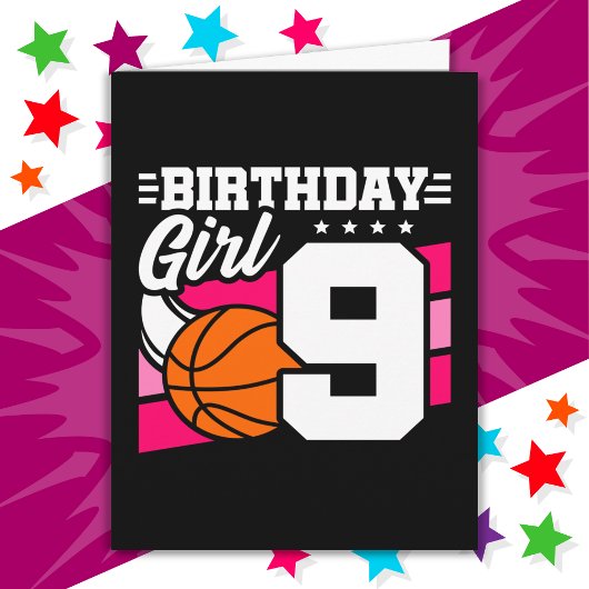 Carte Fête de basket-ball 9 ans 9 ans Fille d'anniversai