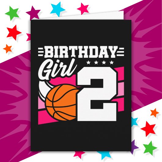 Carte Fête de basket-ball de 2 ans 2e anniversaire fille