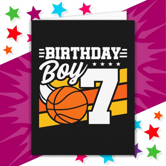 Carte Fête de basket-ball de 7 ans thème 7e anniversaire