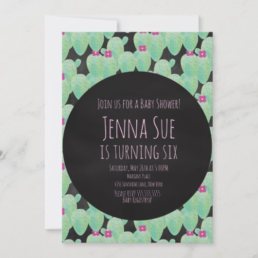 Carte Fête de Bébé avec Motif de Cactus Rose (Devant)