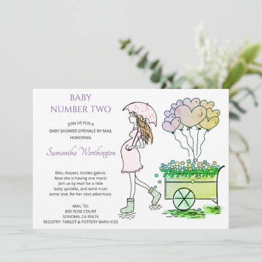 Carte Fête de bébé violet pour future maman Sprinkle par (Debout devant)