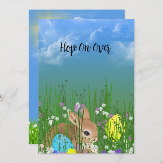 Carte Fête de chasse aux oeufs de lapin de Pâques (Devant / Derrière)