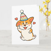 Carte Fête de Corgi Birthday (Fleur jaune)