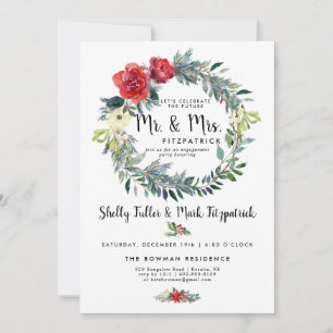 Carte Fête de fiançailles de Noël Floral Rustique