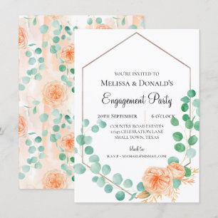 Carte Fête de fiançailles florale pêche verte Eucalyptus