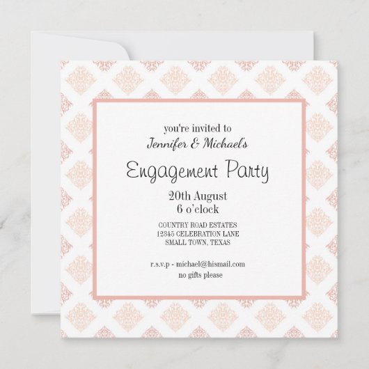 Carte Fête de Fiançailles Peach Blush Damask (Devant)