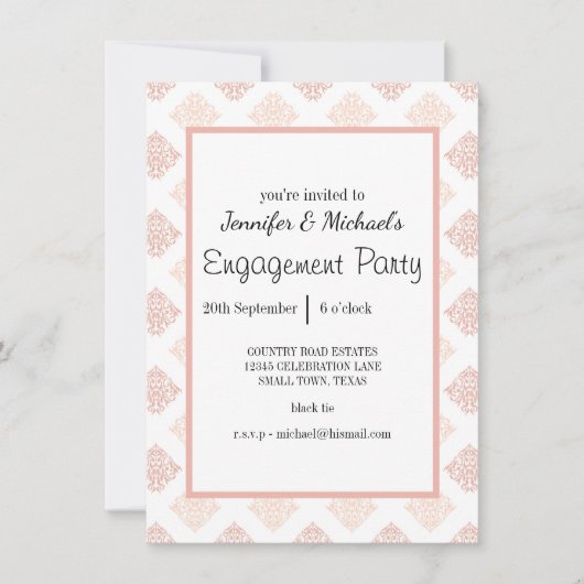 Carte Fête de Fiançailles Peach Blush Damask (Devant)