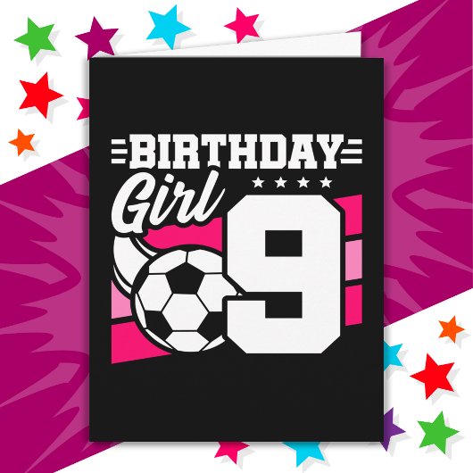 Carte Fête de football de 9 ans 9e anniversaire fille
