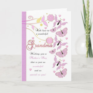 Carte Fête de la Grand-Mère avec fleurs et papillo