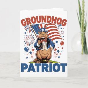 Carte Fête de la marmotte drapeau américain patriotique 