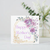 Carte fête de la mère heureuse, aquarelle or rose arche (Debout devant)