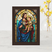 Carte Fête de la Saint Joseph Vitrail Catholique (Fleur jaune)