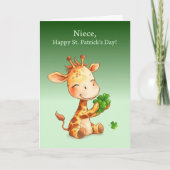 Carte Fête de la Saint-Patrick Mignonne Girafe Trèfles (Devant)
