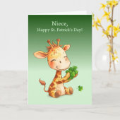 Carte Fête de la Saint-Patrick Mignonne Girafe Trèfles (Fleur jaune)