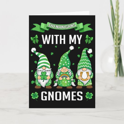 Carte Fête de la Saint-Patrick Trèfle Chanceux Gnomes Lé (Devant)